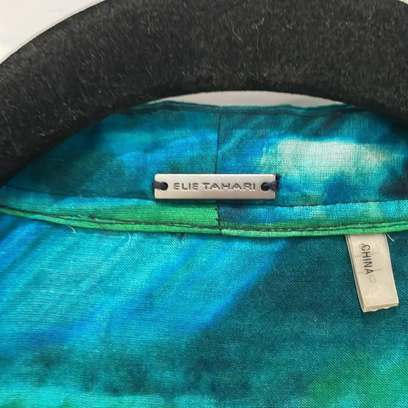 Elie Tahari Green Blue Abstract Print Zip Blouse Size Large - Picture 4 of 12